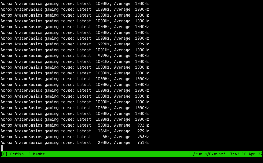 Sample of evhz's output