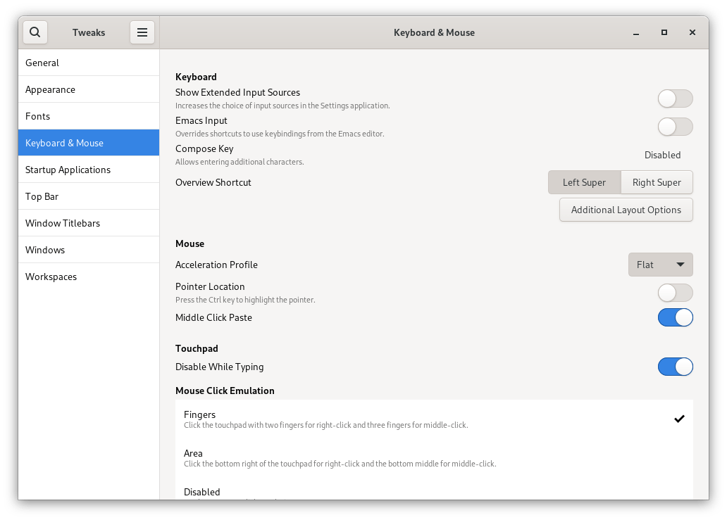 Gnome Tweak mouse settings